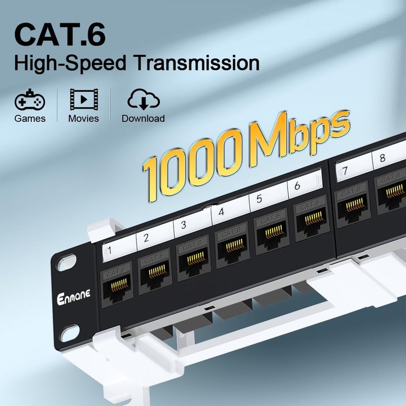Enmane 12 Port Patch Panel CAT6 Keystone Patch Panel (EC Listed) Wall Mount 10 Inch Bracket Included for Cat6, Cat5e, Cat5 Cabling (1U CAT6) - Image 4